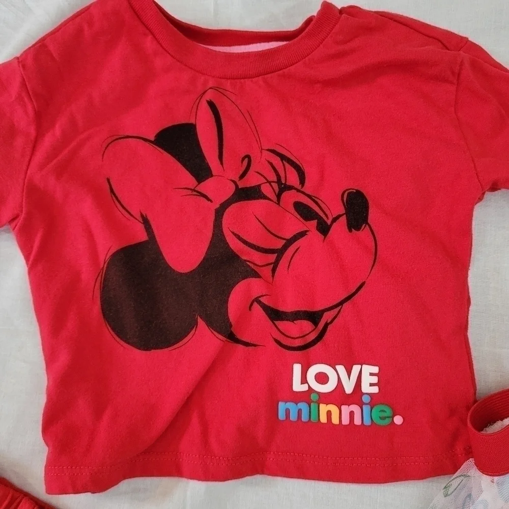 Disney Junior 3pc Minnie Mouse red w/hearts short sleeve, shorts, & skirt 12m